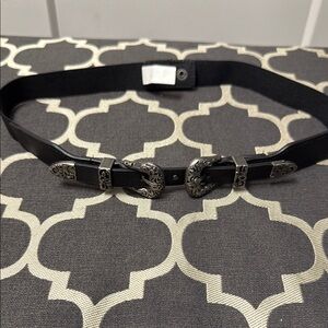 Black Leather Belt with Silver Buckle